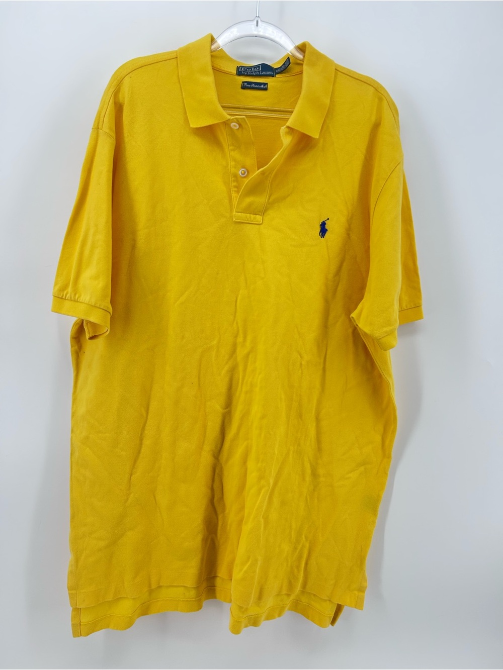 Ralph Lauren Polo Shirt Mens XL Yellow Blue Pony Short Sleeve Casual Pima Cotton